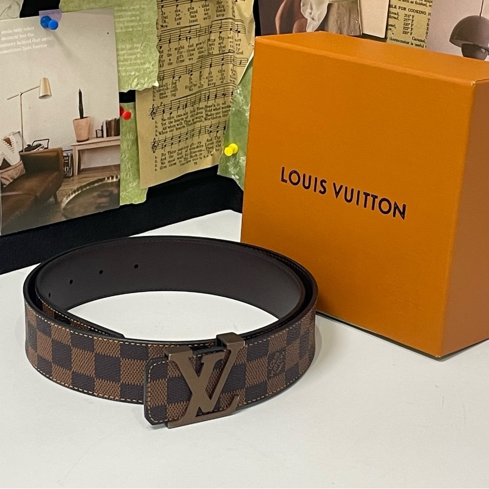 Louis Vuitton Brown Monogram Belt Gold LV Buckle